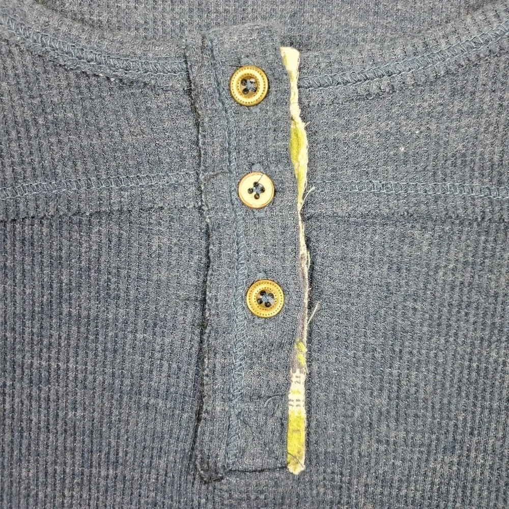 Altar'd State Thermal Henley Long Sleeve Blue Tee Size Large